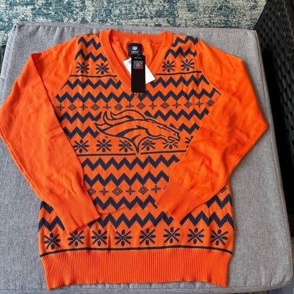 Women's NFL Denver Broncos Team Logo Ugly Holiday V-Neck Sweater, Large - Picture 1 of 6